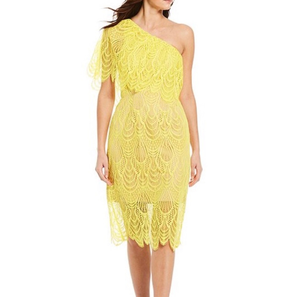 Dress The Population Lace One Shoulder Midi Dress